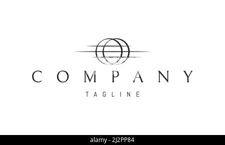 Vector logo on which an abstract image of two intersecting spheres with three horizontal lines. Stock Vector