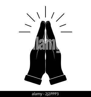 Human hands folded in prayer. Hand pray symbol, isolated on white background. Folded hands vector icon. Turning to God. Faith and Hope. Religious symb Stock Vector