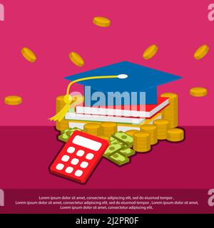Concept of save the cost of education. Vector Illustration on pink background. Stock Vector