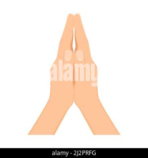 Human hands folded in prayer. Hand pray symbol, isolated on white background. Folded hands vector icon. Turning to God. Faith and Hope. Religious symb Stock Vector