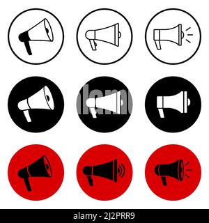 Megaphones icons. Speaker Sign Set. Circle button. Vector outline icon, isolated on white background Stock Vector