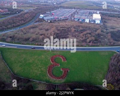 Ebbsfleet Garden City. Aerial drone view of the Inland Border Facility set up after Brexit near the International and Eurostar railway station. Stock Photo