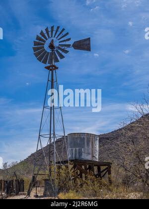 Windmill, Bates Well ranch, Organ Pipe Cactus National Monument, Arizona. Stock Photo