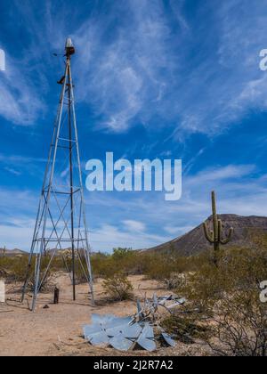 Old windmill, Bates Well ranch, Organ Pipe Cactus National Monument, Arizona. Stock Photo