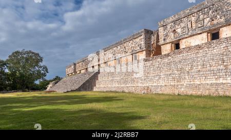 The mayan ruins of Governor's Palace, Uxmal archeological site, Yucatan, Mexico. The finest example of ancient American architecture. Stock Photo