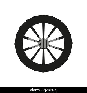 Wheel black silhouette. Rim symbol. Bicycle wheel with spikes. Vector isolated on white Stock Vector