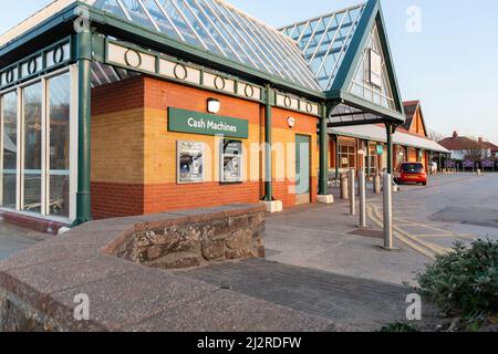 West Kirby, UK: ATM Cash Machines, Morrisons store on Dee Lane. Stock Photo