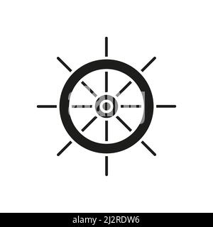 Helm black icon. Navigation sea ocean symbol. Ship steering wheel silhouette. Stock Vector