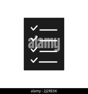 Checklist black form. Document with check icon silhouette. Clipboard symbol vector illustration. Stock Vector