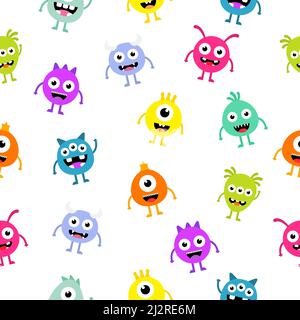 Seamless pattern cartoon cute monsters background. Halloween texture. Stock Vector