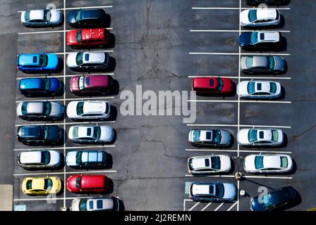 Arial view of cars in parking lot of a condominium building in Lakewood, Ohio Stock Photo