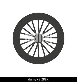 Wheel black silhouette. Rim symbol. Bicycle wheel with spikes. Vector isolated on white Stock Vector