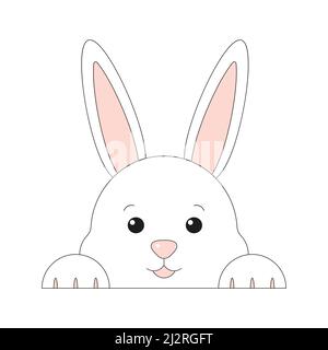 White cute rabbit. Bunny character. Animal happy head. Vector isolated on white. Stock Vector