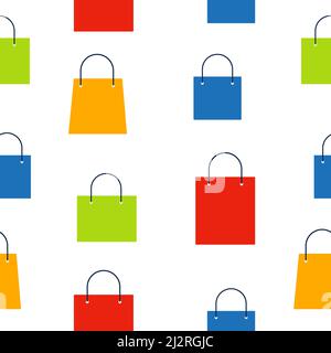 Seamless pattern shopping color bags. Sale colorfull bag isolated on white. Vector illustration. Stock Vector