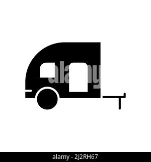 Camper van black icon. Travel car silhouette symbol. Automobile house sign. Stock Vector