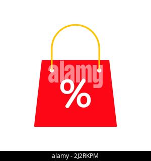 Package for purchases. Shopping bag with percent sign. Vector isolated on white Stock Vector