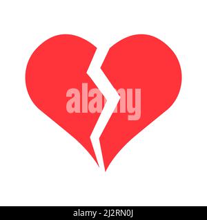 Red broken heart. Heartbreak icon. Flat love broken symbol. Vector isolated on the white background Stock Vector