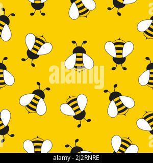 Seamless pattern with flying bees. Vector cartoon black and yellow bees Stock Vector