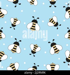 Seamless pattern with flying bees. Vector cartoon black and yellow bees Stock Vector