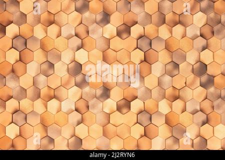 Abstract yellow brown metal background. Geometric hexagons. Stock Photo