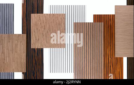 Set of different wooden panels for walls and floor isolated on white background Stock Photo