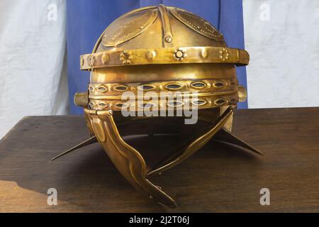 horizontal view of an ancient helmet of roman soldier Stock Photo
