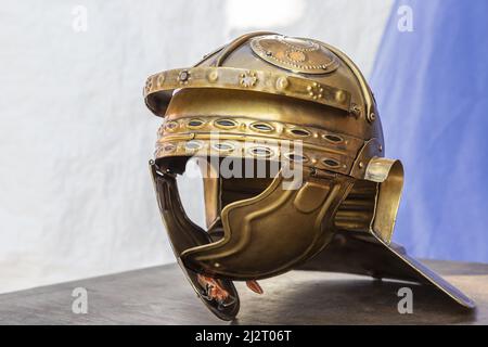 horizontal view of an ancient helmet of roman soldier Stock Photo