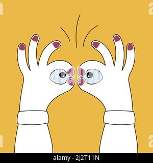 Hands depict binocular, looking into the distance. Stock Vector