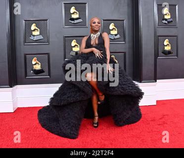 Oechii Doechii arrives at the 64th Annual Grammy Awards at the MGM Grand ...