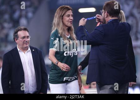 Sao Paulo, Brazil. 03rd Apr, 2022. SP - Sao Paulo - 04/03/2022 - PAULISTA  2022 FINAL, PALMEIRAS X SAO PAULO - Palmeiras players celebrate the title  of champion during the award ceremony