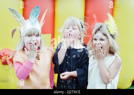 Golcar Nursery school children pictured during a Wild West fund day and barbecue, organised as a treat after they won a prize for their float at the Golcar gala, 2nd July 1992. Stock Photo