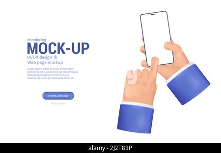 Cartoon realistic mockup hands with smartphone Stock Vector