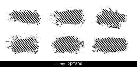 Racing flags set in dirty grunge style with splashes Stock Vector