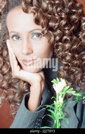 Iman, international model and actress in London to promote BBC2 special documentary, Somalia A Journey Home, about the plight of her people, devastated by civil war and famine, pictured in London, Tuesday 20th October 1992. The film follows her first visit to her homeland for 20 years, when she fled the country with her family and father, a Somali diplomat who had been under house arrest for three years. Stock Photo