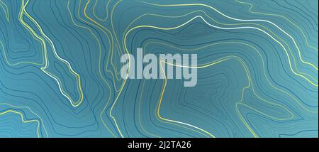 Topographic map with golden and silver lines on trendy color gradient Stock Vector