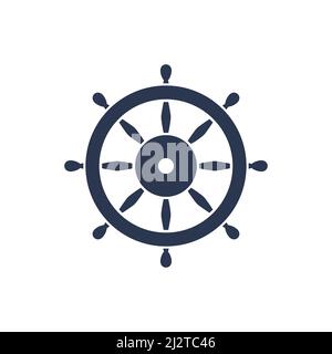 Boat timon wheel icon. Port sailor ship steering wheel vector captain rudder wheel logo Stock Vector