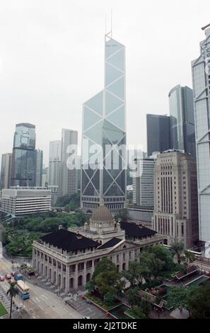 Feature on Hong Kong as former Conservative politician Chris Patten, who lost his Bath seat in the 1992 General election, takes up his post as the 28th and last Governor of Hong Kong. General view of the skyscrapers of Central, Hong Kong including the Bonk of China Tower in the Financial District. 9th July 1992. Stock Photo