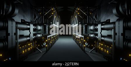 Empty Pedestal Platform Tunnel Space Cosmic Silver Gray Colors Modern Background Concept Art Technology Used As Background 3D Rendering Stock Photo