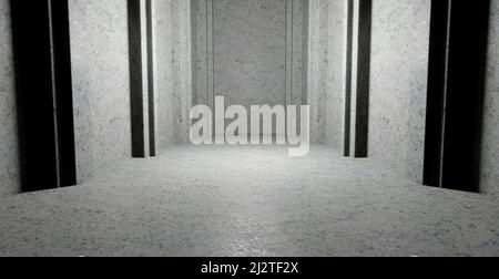 Abstract Scifi Grungy Underground Garage Sci Fi Futuristic Hall Stage Podium Grunge Columns Dark Spaceship Tunnel Dark Dark Brown Background For Showr Stock Photo