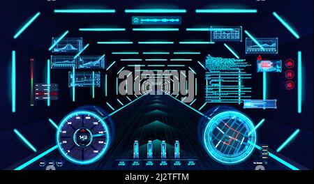 Futuristic HUD car interface in cyberspace for VR, AR, GUI, UI Stock Vector