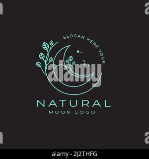 Elegant crescent moon illustration and floral logo design line icon vector in luxury linear style Stock Vector