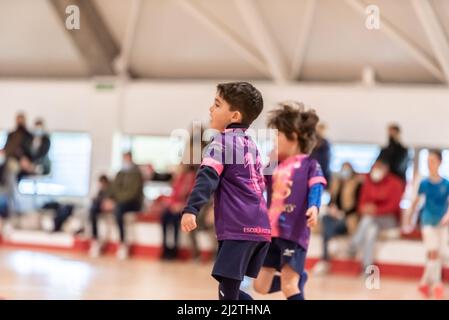 Vigo, Spain, 3rd April, 2022. Mixed children's league regional championship. match between Futsal Morrazo and Praia de Rodas Stock Photo