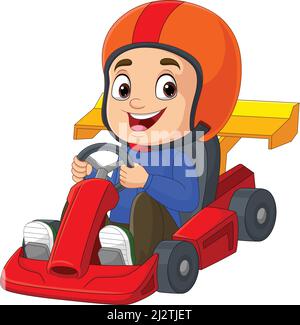 Cartoon little boy driving racing car Stock Vector