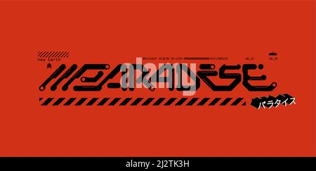 Digital art emblem-logo Paradise. Retrofuturistic lettering art Stock Vector