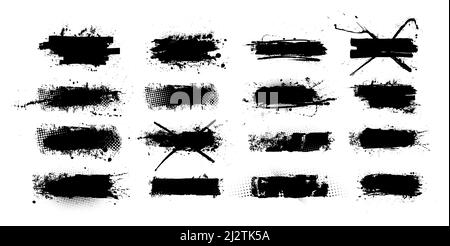 Black set ink brushstroke and paint brush template with splashes grunge Stock Vector