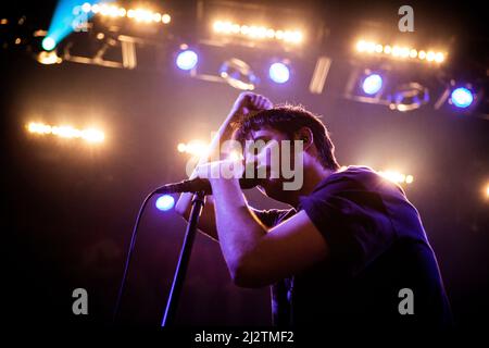 Copenhagen, Denmark. 02nd, April 2022. The Irish post-punk band Fontaines D.C. performs a live concert at VEGA in Copenhagen. Here vocalist Grian Chatten is seen live on stage. (Photo credit: Gonzales Photo - Christian Hjorth).