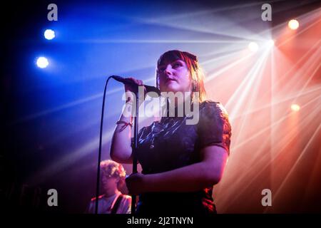 Copenhagen, Denmark. 02nd, April 2022. The Irish rock band Just Mustard performs a live concert at VEGA in Copenhagen. Here vocalist Katie Ball is seen live on stage. (Photo credit: Gonzales Photo - Christian Hjorth).
