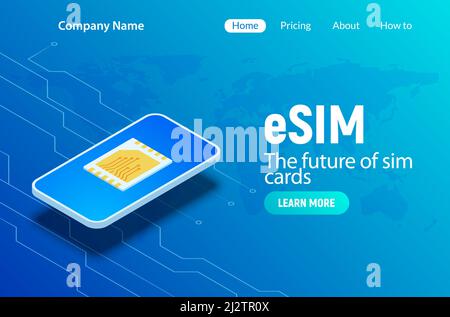 Esim technology digital card microchip phone gsm mobile vector concept. Esim technology Stock Vector