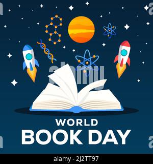 world books day illustration in flat design Stock Vector