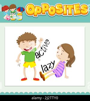 Opposite words for active and lazy  illustration Stock Vector